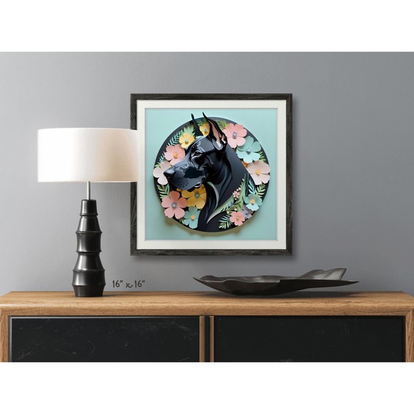 Great Dane Papercut Art: 12x12 Black Dane Dog Pet Portrait Digital Art Print - Picture 4 of 7